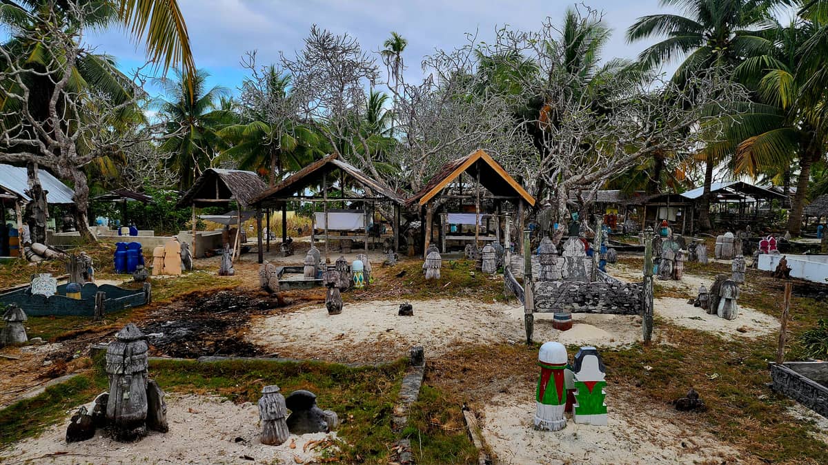 The graveyard on Bumbun with traditional grave markers called sunduk.